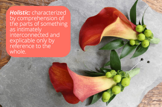 coral color calla lily wedding flowers boutonnieres with definition of holistic text 