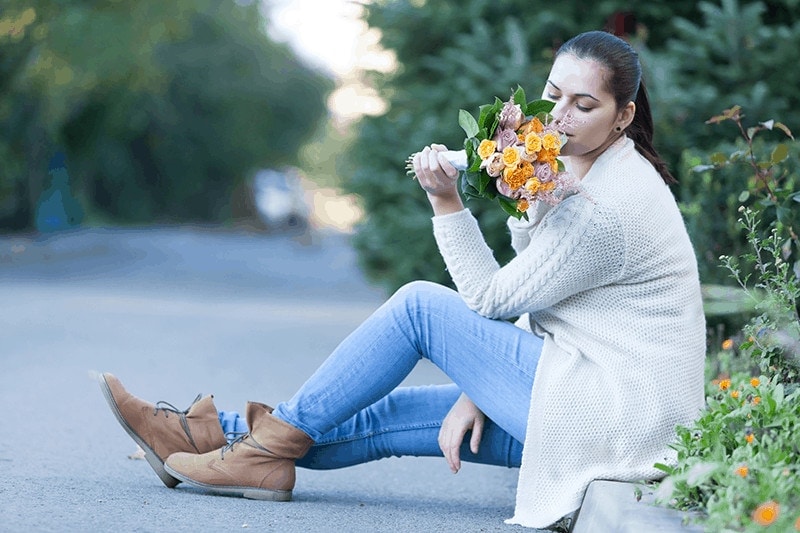 woman with flower bouquet