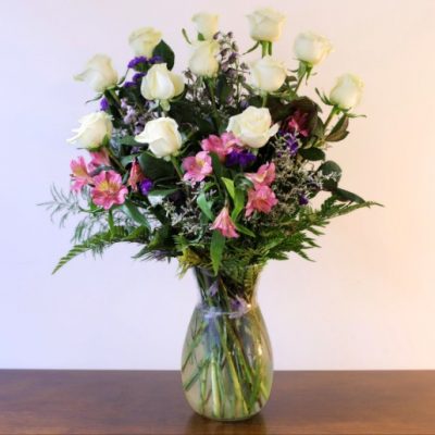 one dozen white roses premium